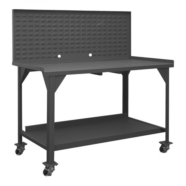 DURHAM MFG DWBM-3660-BE-LP-95 Mobile Workbench, Louvered Panel, 60x36