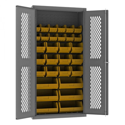 DURHAM MFG EMDC-361872-30B-95 Ventilated Cabinet, 30 Yellow Bins