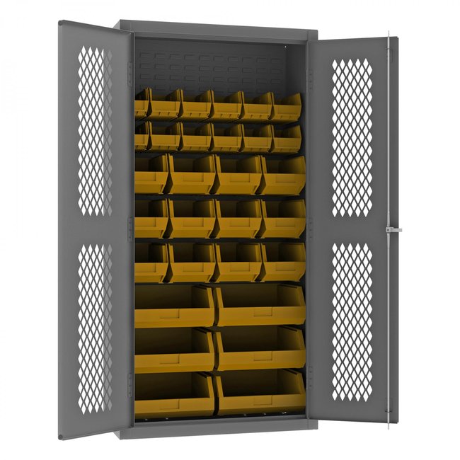 DURHAM MFG EMDC-362472-30B-95 Ventilated Cabinet, 30 Yellow Bins