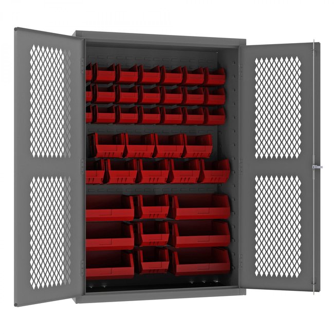 DURHAM MFG EMDC-482472-42B-1795 Ventilated Cabinet, 42 Red Bins
