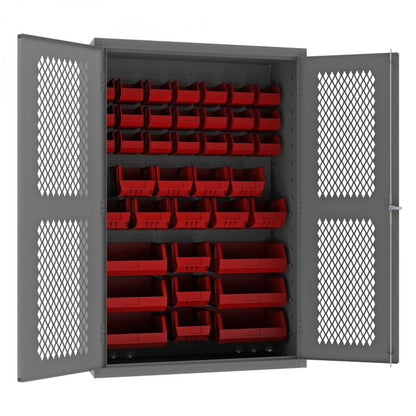 DURHAM MFG EMDC-482472-42B-1795 Ventilated Cabinet, 42 Red Bins