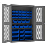 DURHAM MFG EMDC-482472-42B-5295 Ventilated Cabinet, 42 Blue Bins