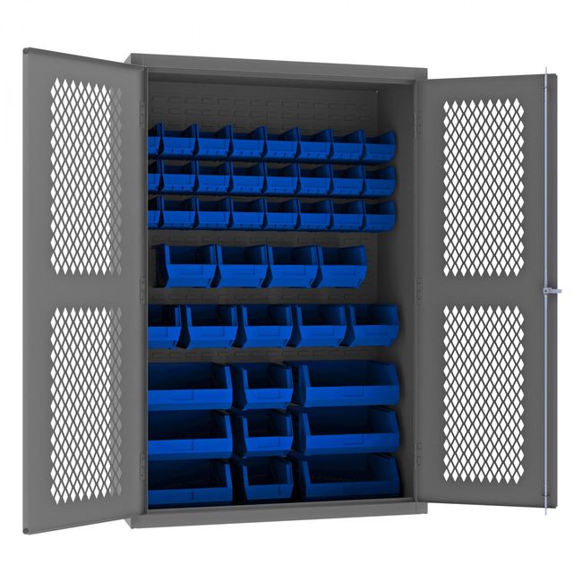DURHAM MFG EMDC-482472-42B-5295 Ventilated Cabinet, 42 Blue Bins