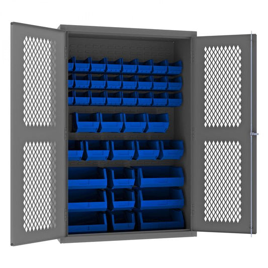 DURHAM MFG EMDC-482472-42B-5295 Ventilated Cabinet, 42 Blue Bins