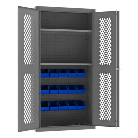 DURHAM MFG EMDC36182S15B5295 Ventilated Cabinet, 2 Shelves, 15 Bins