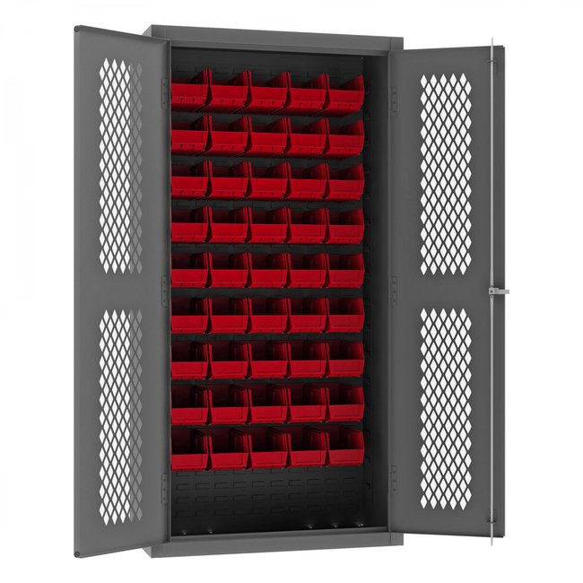 DURHAM MFG EMDC361845B1795 Ventilated Cabinet, 45 Red Bins