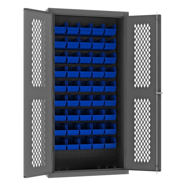 DURHAM MFG EMDC361845B5295 Ventilated Cabinet, 45 Blue Bins