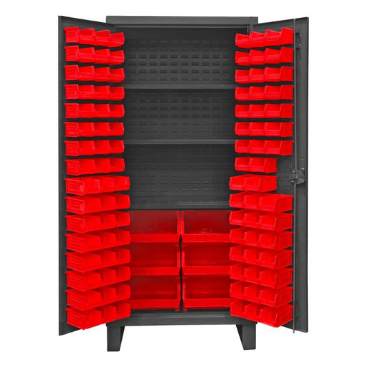 DURHAM MFG HDC36-102-3S1795 Cabinet, 3 Shelves, 102 Red Bins