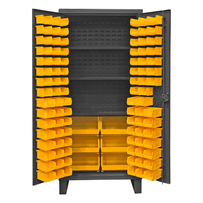 DURHAM MFG HDC36-102-3S95 Cabinet, 3 Shelves, 102 Yellow Bins
