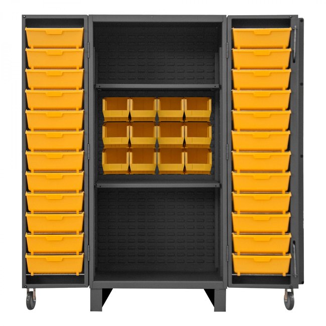 DURHAM MFG HDC36-24DC24TB2S95 Cabinet, 2 Shelves, 12 Yellow Bins