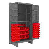 DURHAM MFG HDC36-60-2S6D1795 Cabinet, 2 Shelves, 60 Red Bins
