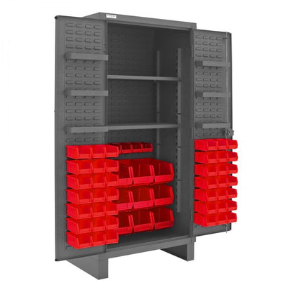 DURHAM MFG HDC36-60-2S6D1795 Cabinet, 2 Shelves, 60 Red Bins