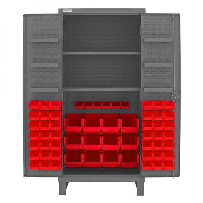 DURHAM MFG HDC36-60-2S6D1795 Cabinet, 2 Shelves, 60 Red Bins