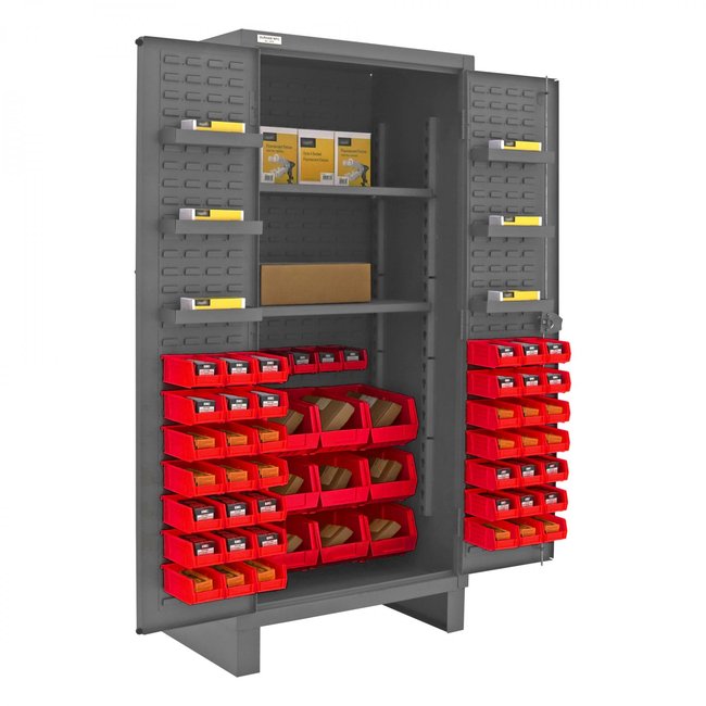 DURHAM MFG HDC36-60-2S6D1795 Cabinet, 2 Shelves, 60 Red Bins