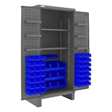 DURHAM MFG HDC36-60-2S6D5295 Cabinet, 2 Shelves, 60 Blue Bins