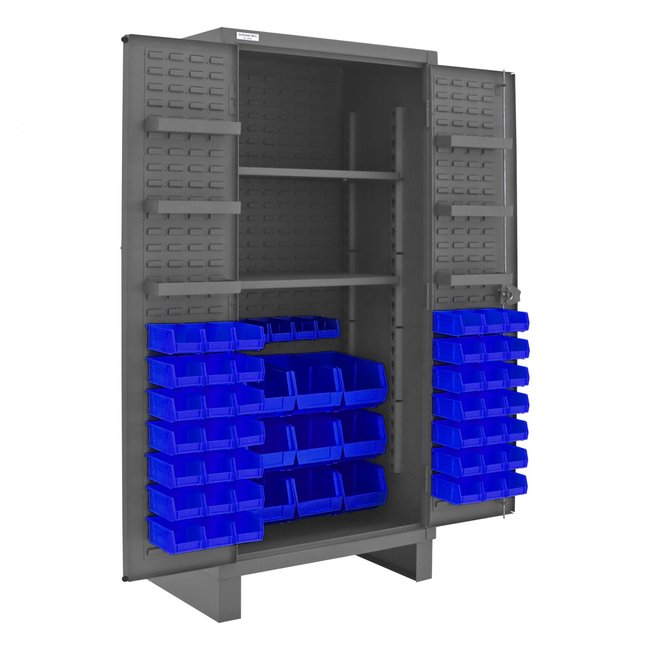 DURHAM MFG HDC36-60-2S6D5295 Cabinet, 2 Shelves, 60 Blue Bins