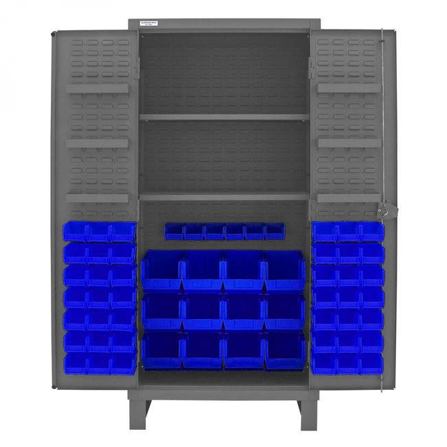 DURHAM MFG HDC36-60-2S6D5295 Cabinet, 2 Shelves, 60 Blue Bins
