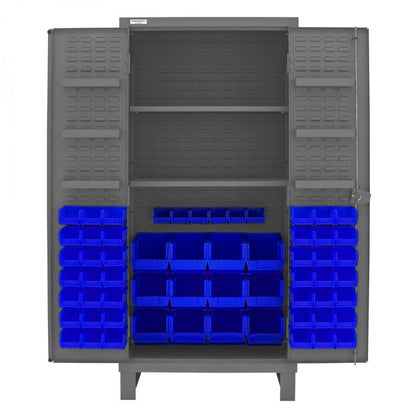 DURHAM MFG HDC36-60-2S6D5295 Cabinet, 2 Shelves, 60 Blue Bins