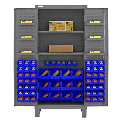 DURHAM MFG HDC36-60-2S6D5295 Cabinet, 2 Shelves, 60 Blue Bins