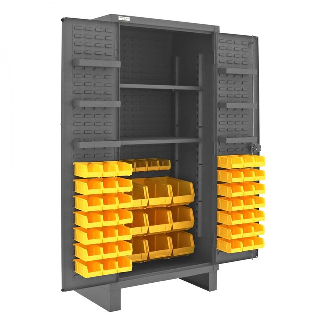 DURHAM MFG HDC36-60-2S6D95 Cabinet, 2 Shelves, 60 Yellow Bins