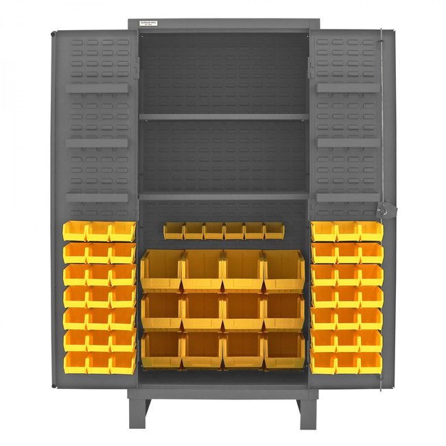 DURHAM MFG HDC36-60-2S6D95 Cabinet, 2 Shelves, 60 Yellow Bins