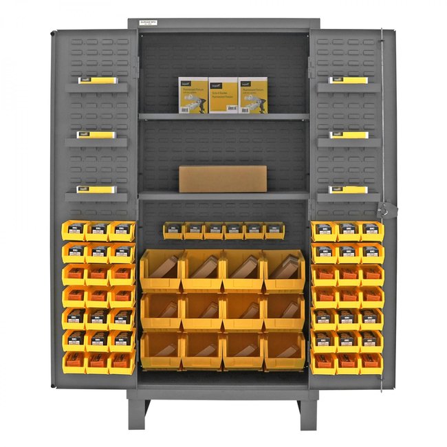DURHAM MFG HDC36-60-2S6D95 Cabinet, 2 Shelves, 60 Yellow Bins