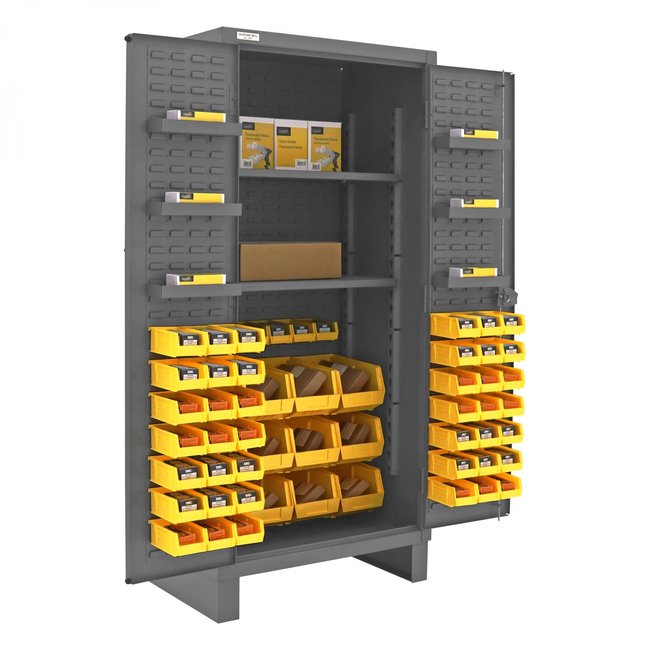 DURHAM MFG HDC36-60-2S6D95 Cabinet, 2 Shelves, 60 Yellow Bins