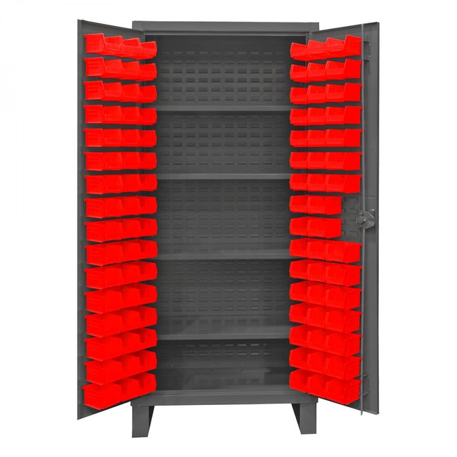 DURHAM MFG HDC36-96-4S1795 Cabinet, 4 Shelves, 96 Red Bins