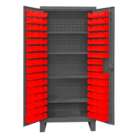 DURHAM MFG HDC36-96-4S1795 Cabinet, 4 Shelves, 96 Red Bins