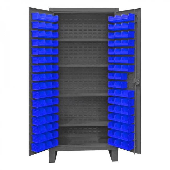 DURHAM MFG HDC36-96-4S5295 Cabinet, 4 Shelves, 96 Blue Bins
