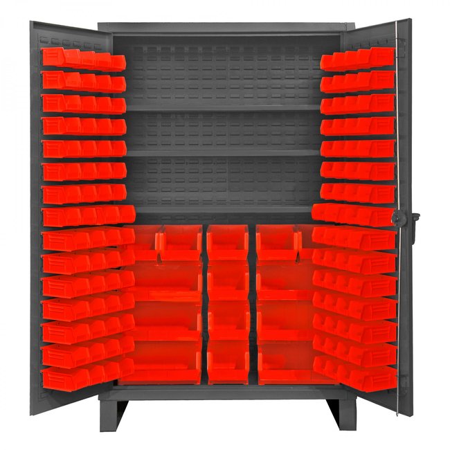 DURHAM MFG HDC48-134-3S1795 Cabinet, 3 Shelves, 134 Red Bins