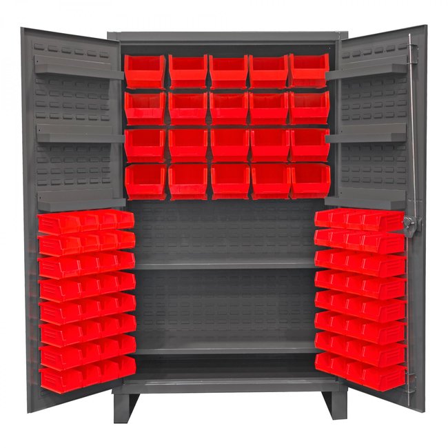 DURHAM MFG HDC48-84-2S6D1795 Cabinet, 2 Shelves, 84 Red Bins