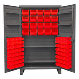 DURHAM MFG HDC48-84-2S6D1795 Cabinet, 2 Shelves, 84 Red Bins