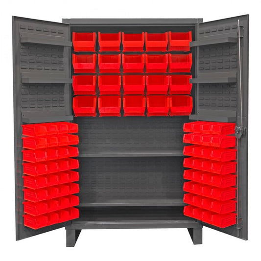 DURHAM MFG HDC48-84-2S6D1795 Cabinet, 2 Shelves, 84 Red Bins