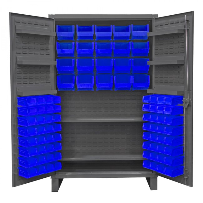 DURHAM MFG HDC48-84-2S6D5295 Cabinet, 2 Shelves, 84 Blue Bins