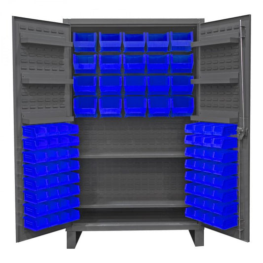 DURHAM MFG HDC48-84-2S6D5295 Cabinet, 2 Shelves, 84 Blue Bins