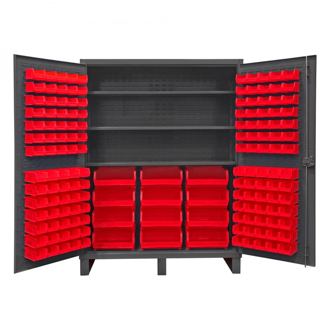 DURHAM MFG HDC60-156-3S1795 Cabinet, 3 Shelves, 156 Red Bins