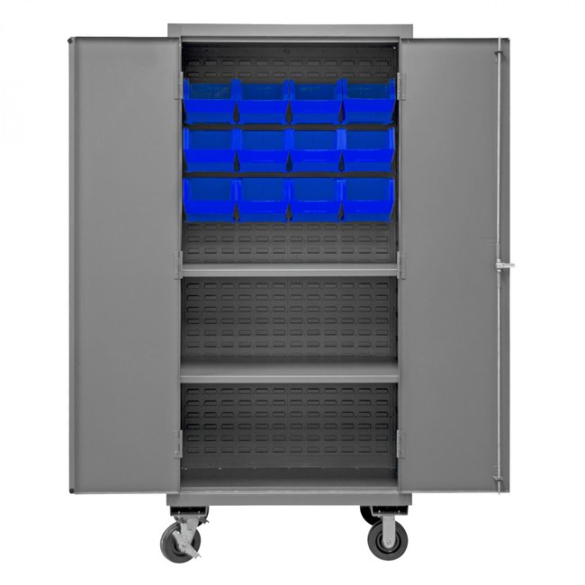 DURHAM MFG HDCM36-12-2S5295 Mobile Cabinet, 2 Shelves, 12 Blue Bins