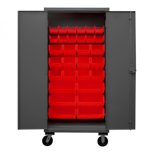 DURHAM MFG HDCM36-30-1795 Mobile Cabinet, 30 Red Bins