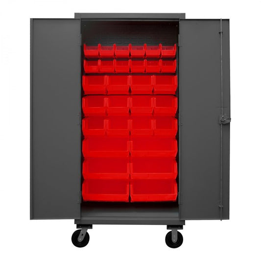 DURHAM MFG HDCM36-30-1795 Mobile Cabinet, 30 Red Bins