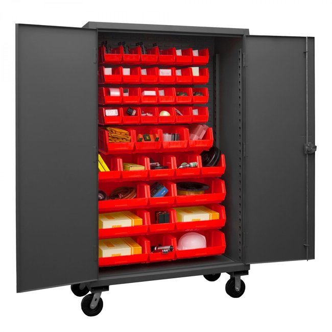 DURHAM MFG HDCM48-42-1795 Mobile Cabinet, 42 Red Bins
