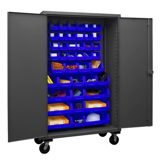 DURHAM MFG HDCM48-42-5295 Mobile Cabinet, 42 Blue Bins