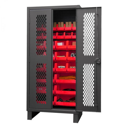 DURHAM MFG HDCV36-30B-1795 Ventilated Cabinet, 30 Red Bins