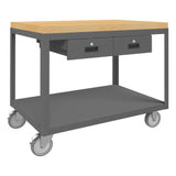 DURHAM MFG HMT-2436-2-MT-2DR-95 High Deck Mobile Table, 2 Shelves
