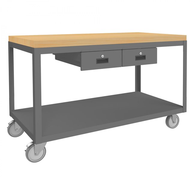 DURHAM MFG HMT-2448-2-MT-2DR-95 High Deck Mobile Table, 2 Shelves