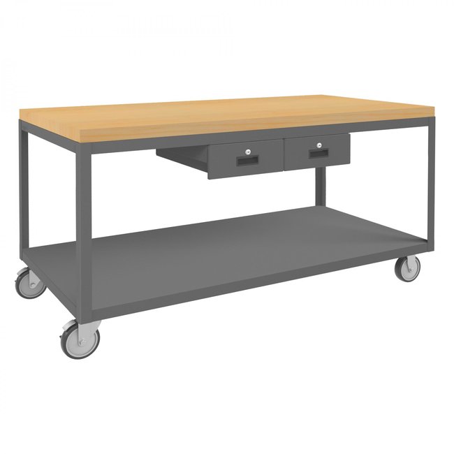 DURHAM MFG HMT-3060-2-MT-2DR-95 High Deck Mobile Table, 2 Shelves