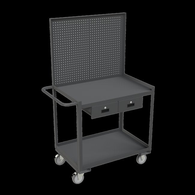 DURHAM MFG RSC-2436-2-PB-2DR-95 Stock Cart, 2 Shelf, Pegboard, 2 Drawer