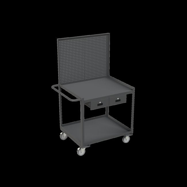 DURHAM MFG RSC-3036-2-PB-2DR-95 Stock Cart, 2 Shelf, 2 Drawers, Pegboard