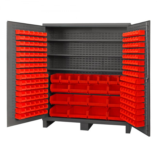 DURHAM MFG SSC-722484-BDLP-2123S1795 Cabinet, 3 Shelves, 216 Red Bins