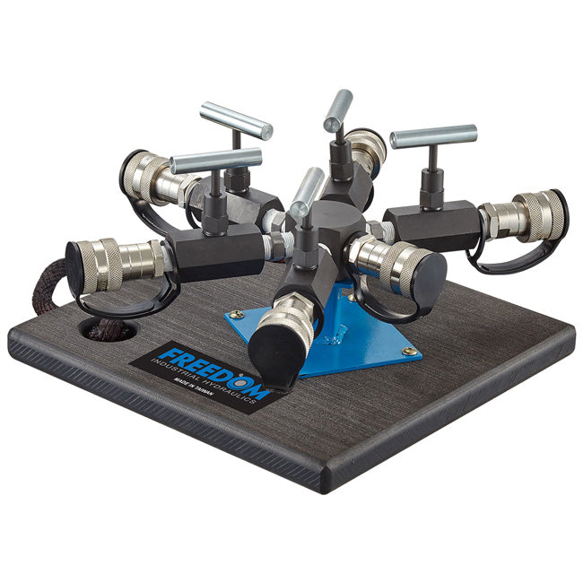 Freedom Hydraulics Manh6 With Needle Valves, Couplers, And Support Base, 1 In - 5 Out, 3/8In. Nptf